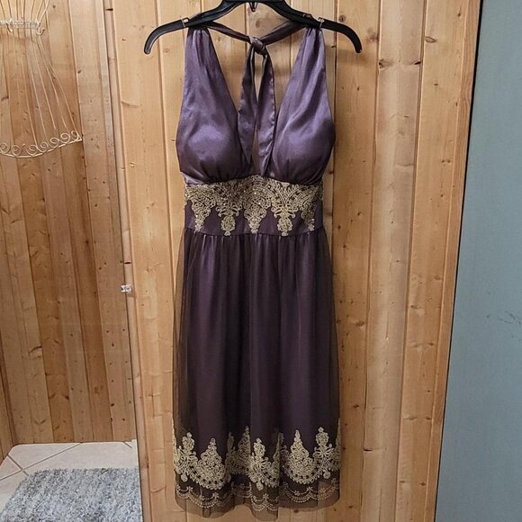 Gorgeous Purple and Gold Adrianna Papell Lace Detail Party Dress Size 8 - Picture 1 of 3